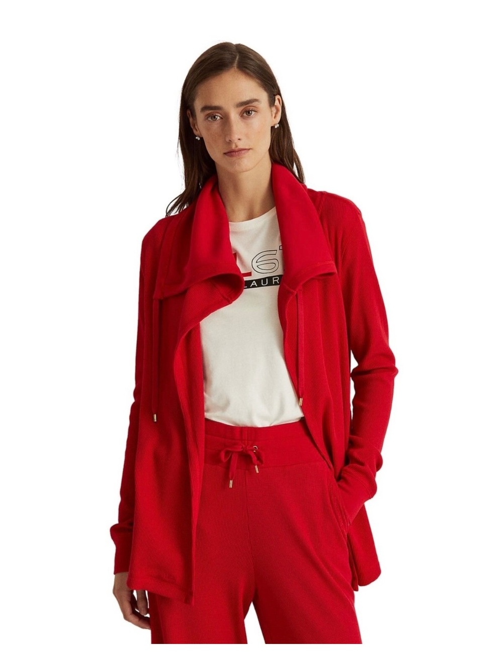 Lauren Ralph Lauren Thermal Waffle Knit Cardigan Red L NWT Size L